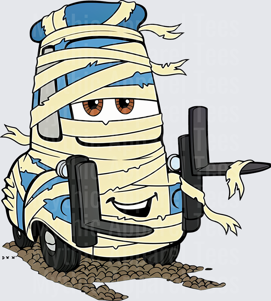 Guido from Cars Dressed as Halloween Mummy Rising from Dirt
