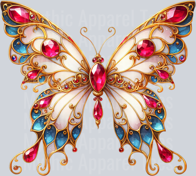 Red Ruby White Blue Watercolor butterfly DTF Butterfly Transfers
