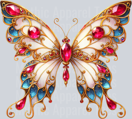 Red Ruby White Blue Watercolor butterfly DTF Butterfly Transfers