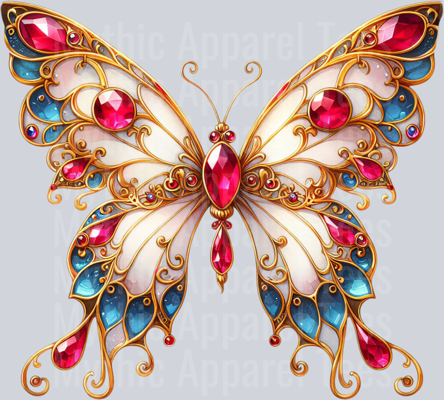 Red Ruby White Blue Watercolor butterfly DTF Butterfly Transfers