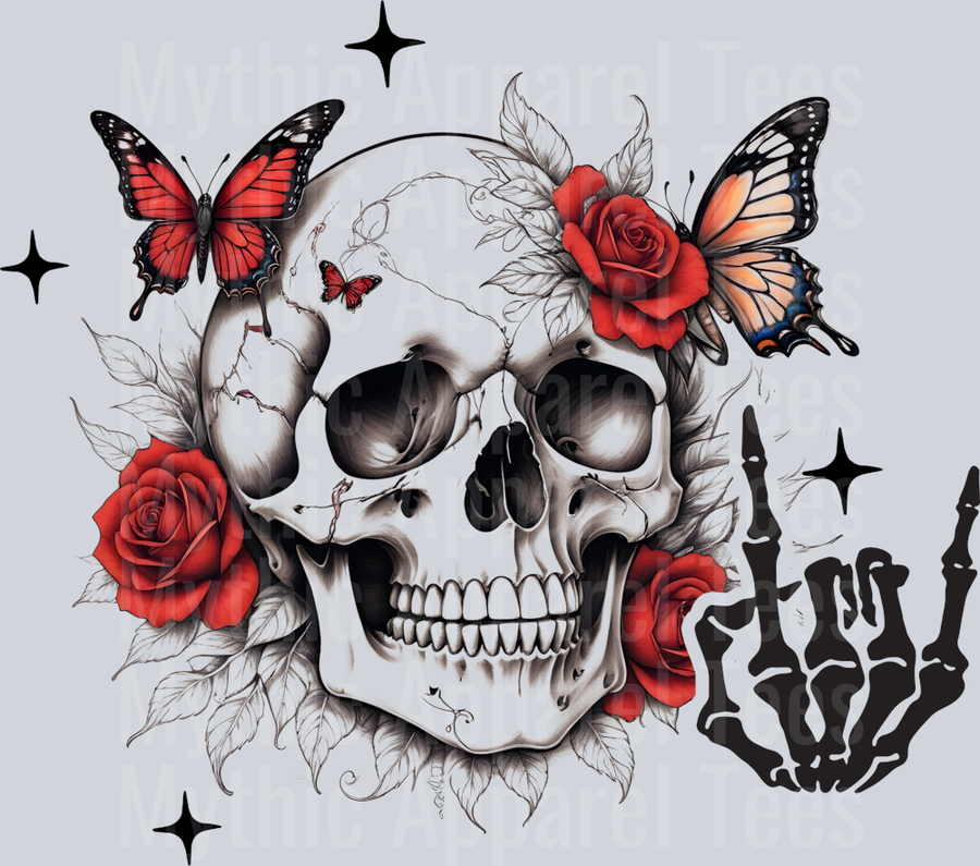 Skull with Butterflies DTF Skull Transfers