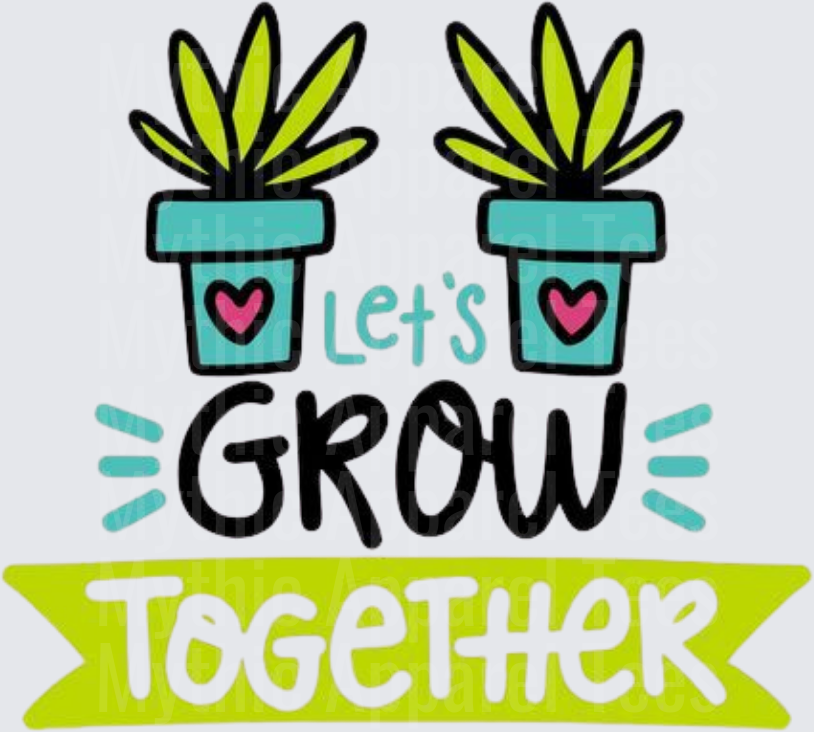 Plant Lovers Let's Grow Together Teal Heart Pots Design