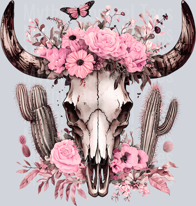 Bullhorn pink flowers and Butterfly Cowgirl Western Southern Girl Pink