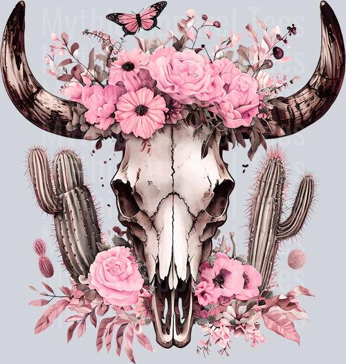 Bullhorn pink flowers and Butterfly Cowgirl Western Southern Girl Pink