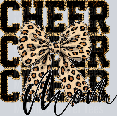 Cheer Mom Leopard Bow with Glitter Black Letters DTF Cheer Mom Transfers