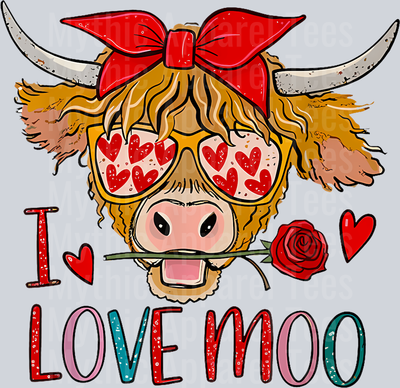 241 I Love Moo Valentine Cow Funny Highland Cow Valentines Day T-Shirt