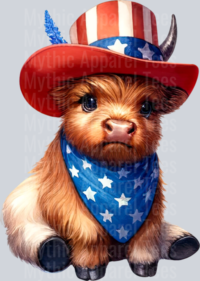 Watercolor Patriotic Highland Cow 27 DTF Patriotic Highland Cow Transfers