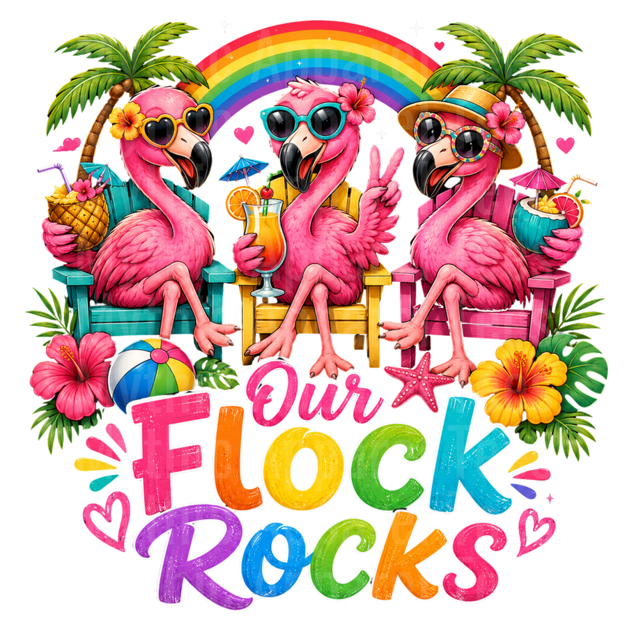 Flamingos Our Flock Rocks Tropical Beach Rainbow Squad