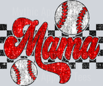Mama, Sequin Checkered Baseball, Glitter Sports Designs, School Spirit Transfers, DTF Transfer