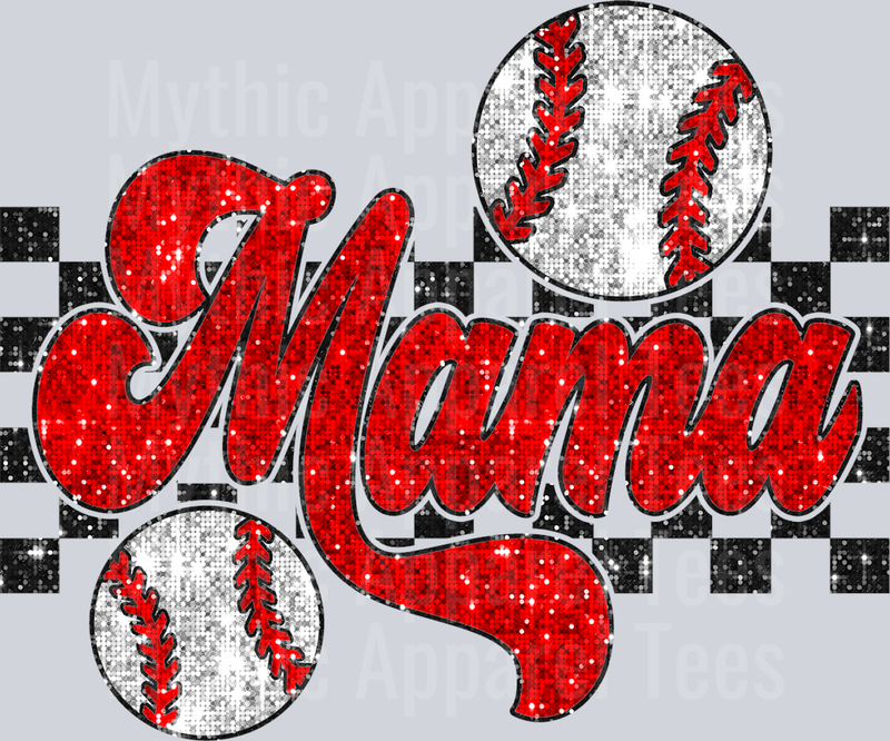 Sequin Checkered Baseball Mama Glitter School Spirit & Sports