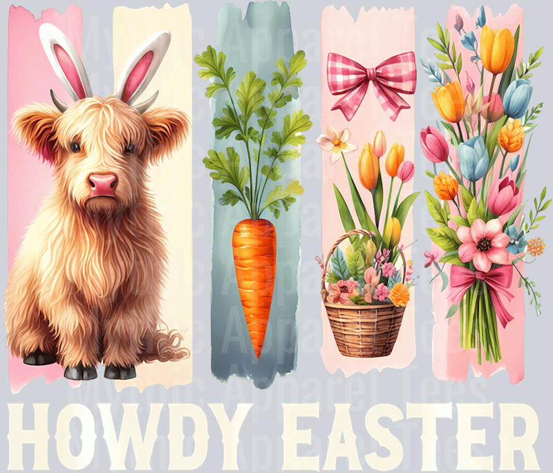 Easter Brush Strokes Highland Cow DTF Highland Cow Transfers