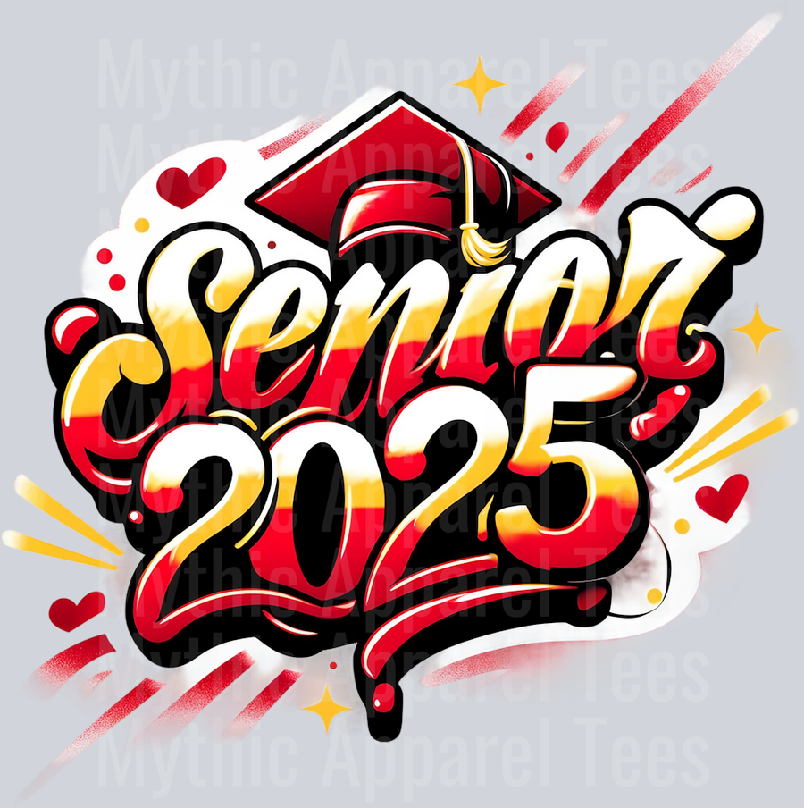 0020 Senior 2025 Airbrushed Red and Gold DTF 2025 Senior Graduation Transfers