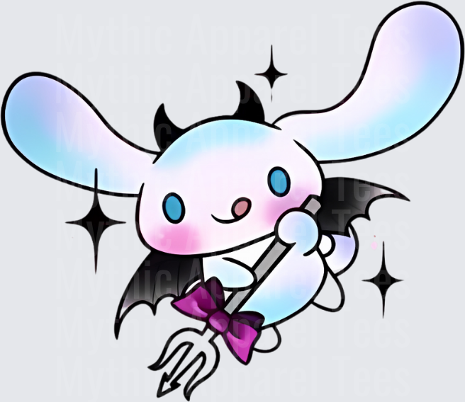 Cinnamoroll Devil Halloween Dark Angel with Bat Wings Trident and Purple Bow Sparkle
