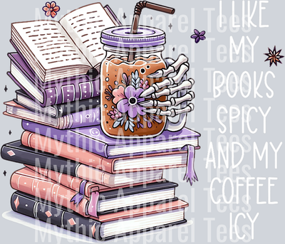 Coffee and books purple skelly hand DTF Coffee Transfers