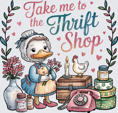 Take Me to the Thrift Shop Duck with Vintage Items