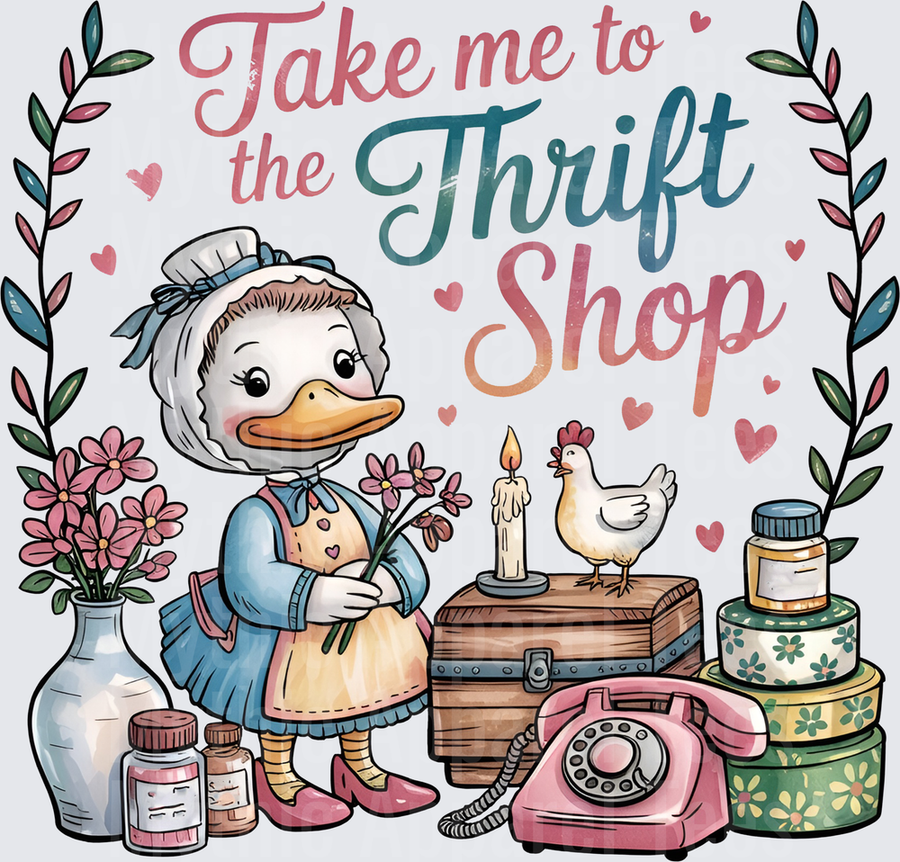 Take Me to the Thrift Shop Duck with Vintage Items