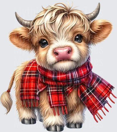 Highland Christmas Cow Baby Calf Red Plaid Tartan Scarf