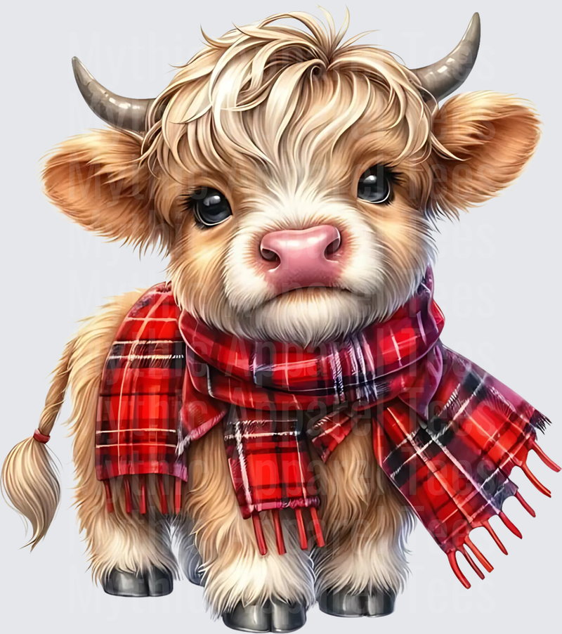 Highland Christmas Cow Baby Calf Red Plaid Tartan Scarf