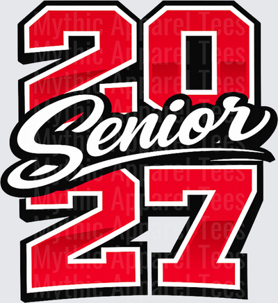 Senior 2027 Bold Red and Black Varsity Letter Class Year Graduation Design