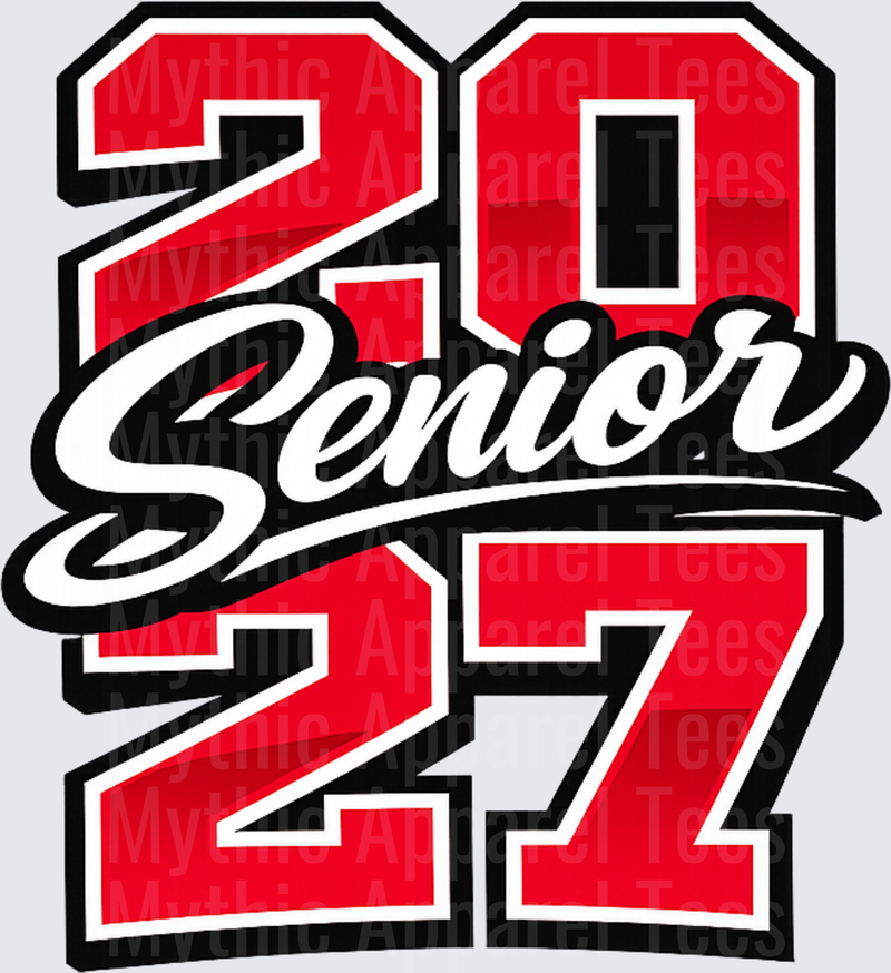 Senior 2027 Bold Red and Black Varsity Letter Class Year Graduation Design