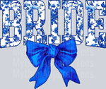 Blue Bride College Font, Bow Floral Pattern, Wedding Transfers, Bridal, Floral Designs, Wedding Decor, DTF Transfer