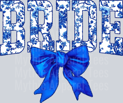 Blue Bride College Font With Bow Floral Pattern Wedding