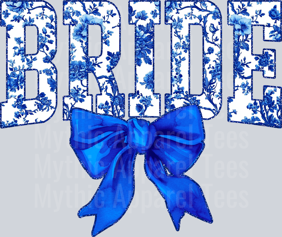 Blue Bride College Font With Bow Floral Pattern Wedding