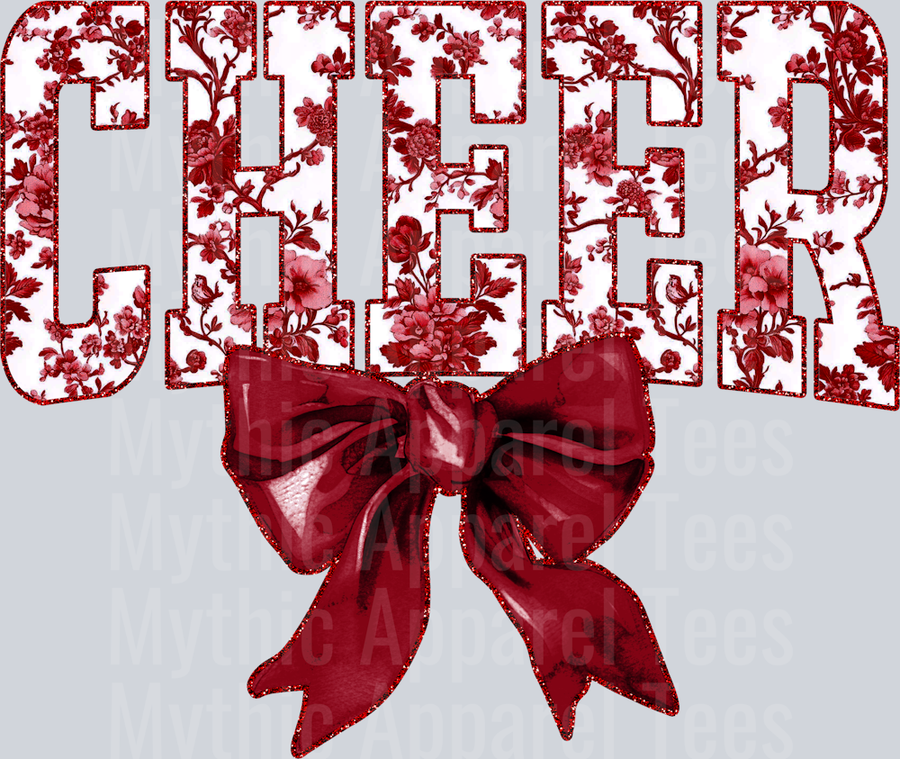 Maroon Toile Cheer College Font Floral Pattern