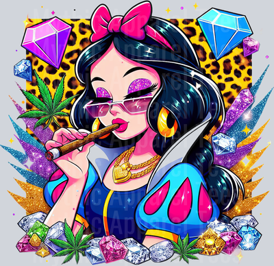 Snow White Cheeta Print Jewels Smoking Weed DTF Weed Transfers