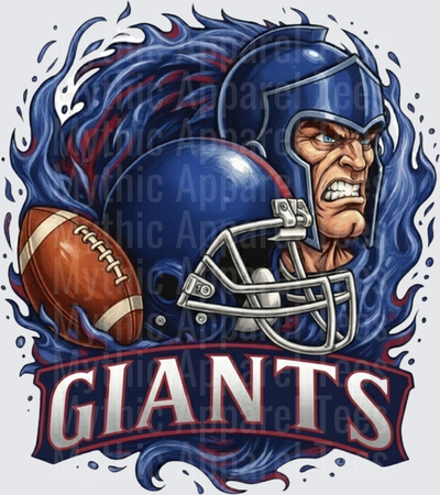 Giants Fierce Warrior Mascot Blue Flames Football Helmet Graphic
