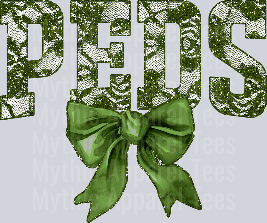 Olive Green Lace PEDS St Patrick's Day College Font Floral and shamrock pattern