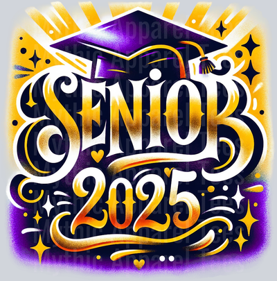 0033 Senior 2025 Airburshed Gold and Purple DTF 2025 Senior Graduation Transfers