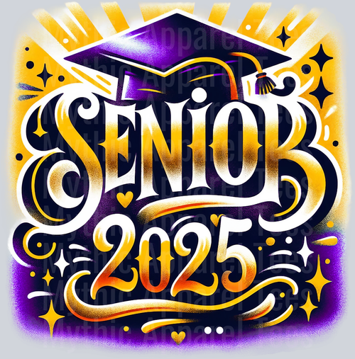 0033 Senior 2025 Airburshed Gold and Purple DTF 2025 Senior Graduation Transfers