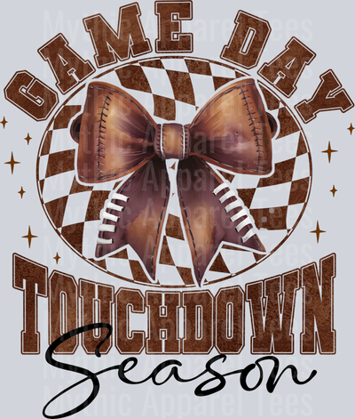 gameday Touchdown season with bow and script font DTF Football Transfers