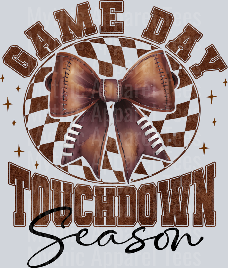 gameday Touchdown season with bow and script font DTF Football Transfers