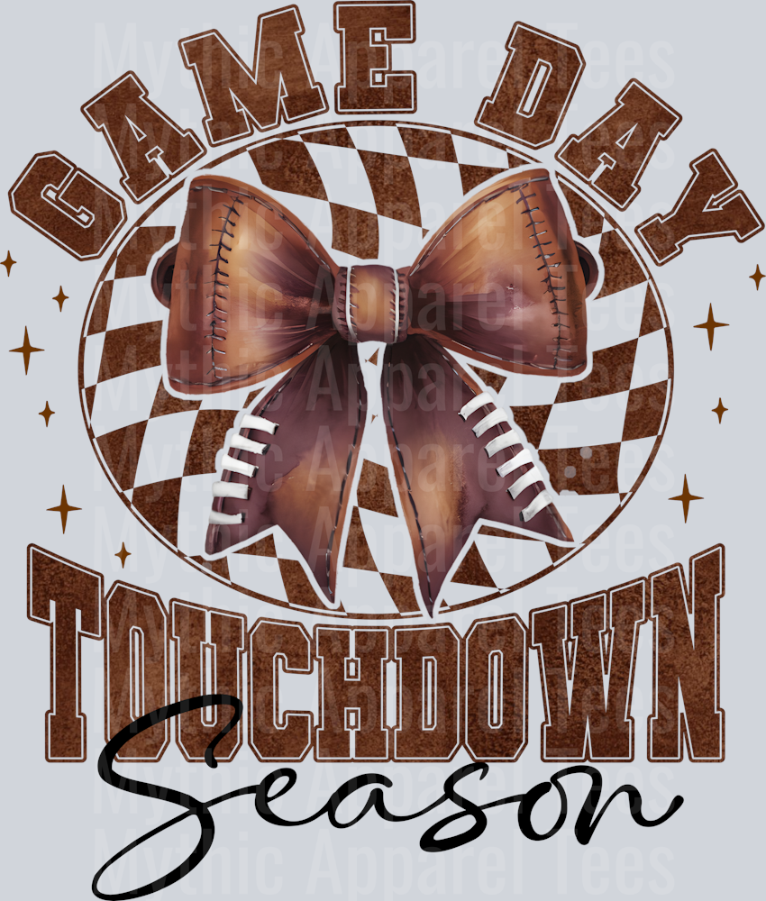gameday Touchdown season with bow and script font DTF Football Transfers