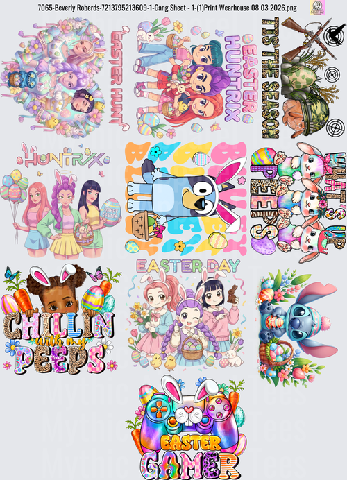 Gang Sheet FULL SIZE DESIGNS Easter Gaming Bundle with Disney Stitch Anime Characters and Colorful Holiday Designs