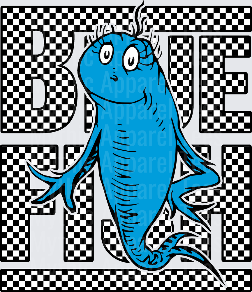 DR Seuss Blue Fish Checkered Bold Letter Graphic