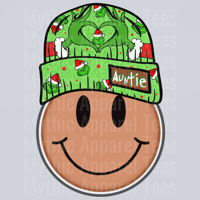 Auntie Grinch Smiley Face DTF Christmas Transfers