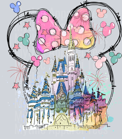 Disney Castle Pink and Yellow polka dots DTF Disney Castle Transfers