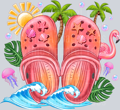 crocs summer design sun and palm trees DTF Summer Transfers