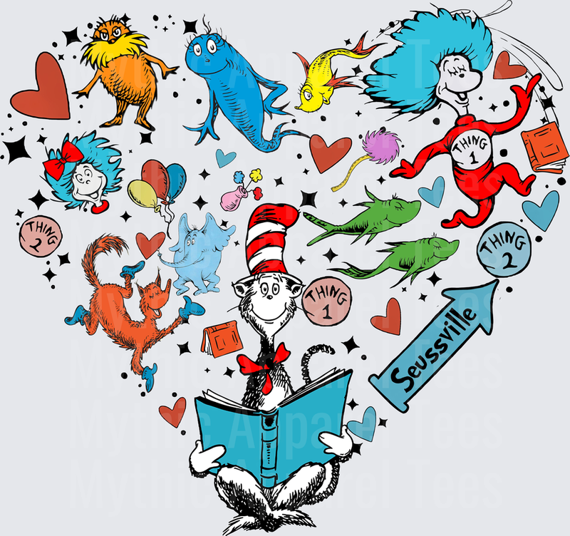 DR Seuss Seussville Heart Characters Cat in the Hat Thing 1 2