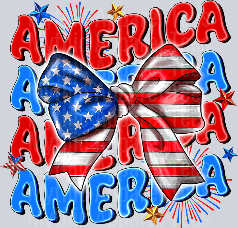 America Bow and fireworks 4th of july DTF Patriotic Transfers