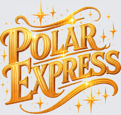 Polar Express Gold Glitter Sparkle Holiday Christmas Vintage Typography Logo Design with Stars