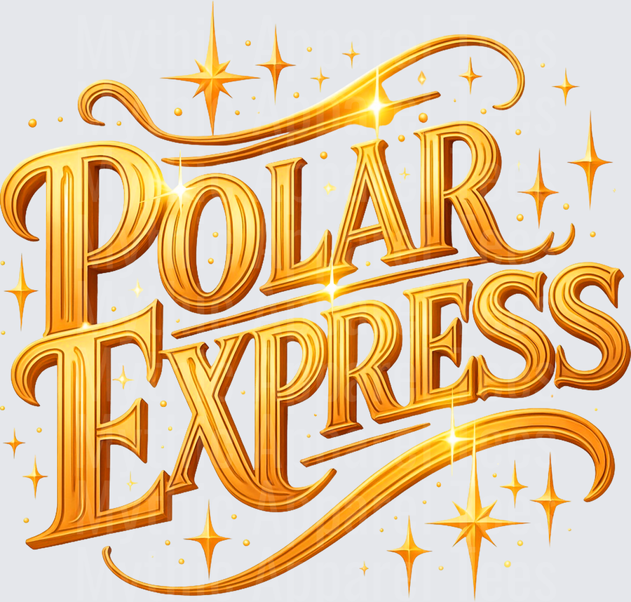 Polar Express Gold Glitter Sparkle Holiday Christmas Vintage Typography Logo Design with Stars