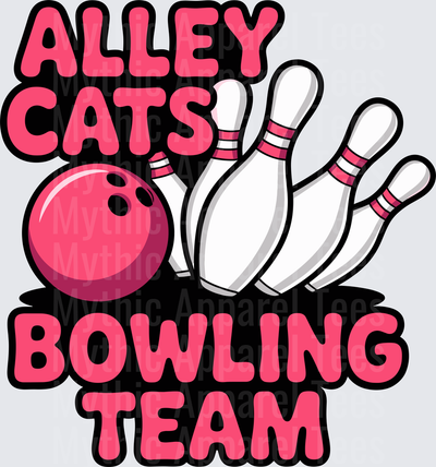 Bowling Alley Cats Team Pink Ball Striking Pins Graphic