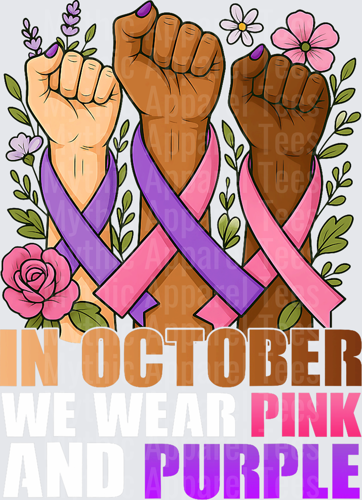 October Breast Cancer Domestic Violence Pink Purple Ribbon T-Shirt
