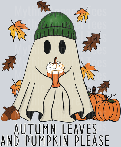 Pumpkin please ghost white outline Autumn Leaves And Pumpkin Please DTF Fall Transfers