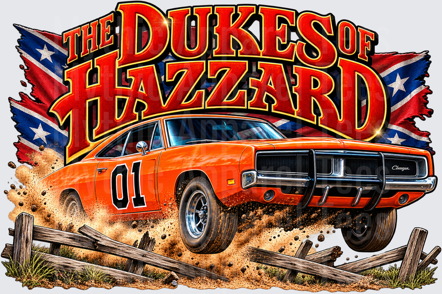 The Dukes of Hazzard General Lee 01 Dodge Charger Jumping Fence Dirt Flying Confederate Flag Classic TV Show Car