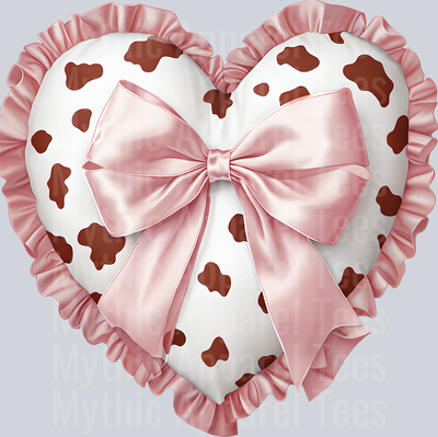 Cow print heart with pink bow Cowgirl Western Southern Girl Pink
